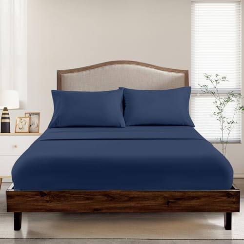 FreshCulture Twin XL Fitted Sheet Only 2 Pack - Hotel Quality Fitted Sheet - Ultra Soft & Breathable - Brushed Microfiber - Deep Pocket - Cooling Fitted Sheets for Twin XL Size Bed (Navy Blue)