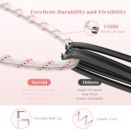 Image of 10FT Instrument Cable - Electric Guitar & Bass Cable with Right Angle 1 /4 Inch Connector - Pink White