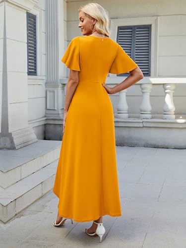 Image of QMZ Wedding Guest Dresses for Women V Neck Cocktail Dress Ruffle Sleeve A Line Evening Party Formal Dresses for Women