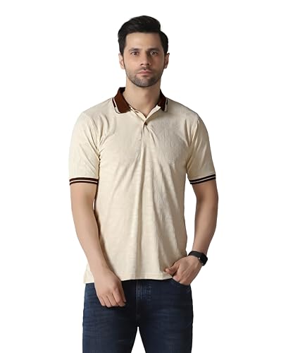 Image of TOPLOT Men's Premium Jacquard Polo T-Shirt | Geometric Textured Design | Contrast Collar & Cuffs | Soft Breathable | Perfect for Office & Casual Wear | Available in Pack of 2 (5281)