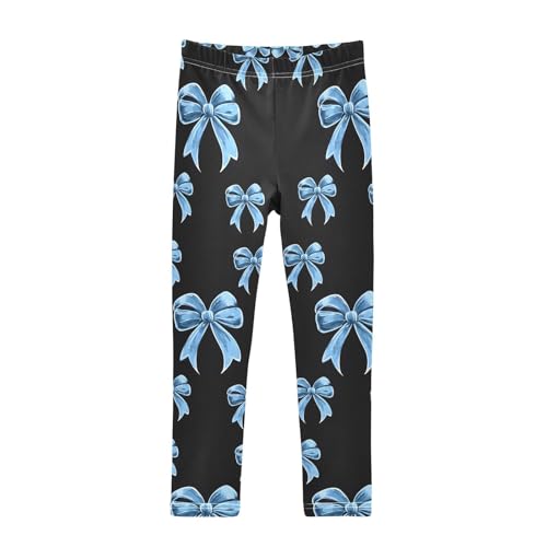 ALAZA Girls' Leggings Children's Yoga Pants Skinny Printed Dance Blue Bow Tie Comfortable 4T
