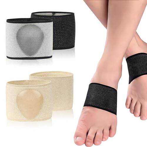 UIEXAY Soporte Para El Arco,2 Pares Calcetines De Soporte Para El Arco Para Aliviar El Aolor Del Pie Plano Con Almohadillas De Gel,Bandas De Soporte Para El Arco Para Mujeres Y Hombres(Negro, Beige)