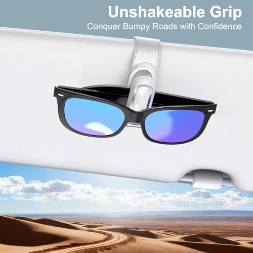 Image of Veharvim Sunglass Holder for Car (2 Pack, One-Handed Operation, Gentle & Secure Hold, Silicone Padded, Universal Fits Sunglass and Car Visor) - Sunglasses Clip for Car Visor (Grey, 2 Pack)