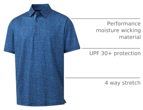 Image of M MAELREG Mens Golf Shirt Short Sleeve Dry Fit Print Moisture Wicking Performance Patterns Collared Polo Shirt