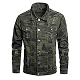 CIVYCEBY Denim Jeans Jackets For Men Slim Fit Destroyed Fashion Ripped Vintage Coat Camouflage Green Jeans Jacket (1805-3XL)