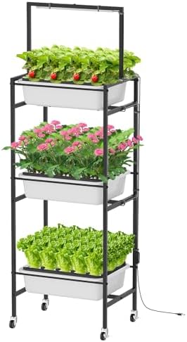 CADUKE Hydroponics Growing System Kit, 60 Pods Herb Garden Germination Kit with LED Grow Light and Wheels, Indoor Gardening System for Vegetable Fruit Herb