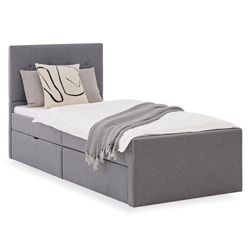 Homestyle4u Polsterbett 90x200 mit Bettkasten und gepolstertes Kopfteil...