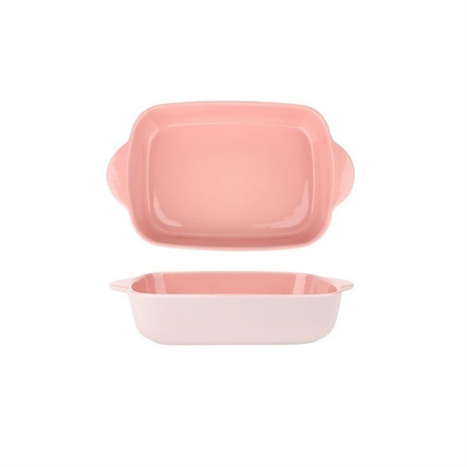 OLSKFUH Kitchen Baking Pan Cheese Baked Rice Bowl Oven Special Plate Rectangular Vegetable Bivalve Ceramic Cooking,Pink-6.8inches