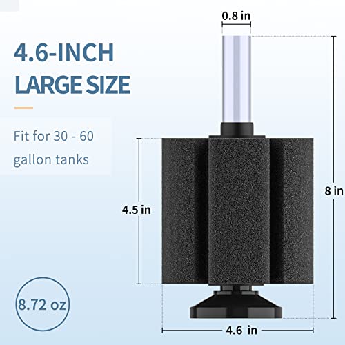 Image of Pawfly Large Aquarium Bio Sponge Filter Quiet Fish Foam Filter with Airline Tubing Suction Cups Check Valve Connectors and Control Valve Accessories for Betta Fry Shrimp Fish Tank up to 60 Gallon