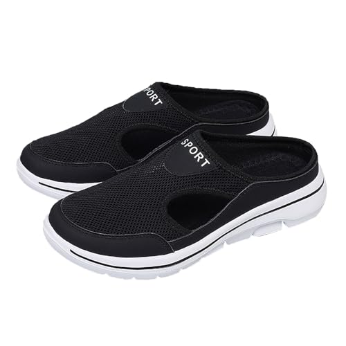 Chaussures Femme – Chaussures de Ocio Semi-Abiertes Baskets Tendency Shoes Plataforma Sneaker Semelleen Goma Shoe Sin Cordones Zapato Malla Hueca Superior Zapatos Transpirable Zapato, Negro , 36 EU