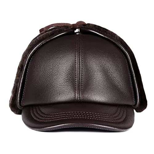 UMJIGF Winter Warm Hats with Ear Flaps Leather Hat for Men Leather Cap Black -56-57cm,Brown-58-59cm