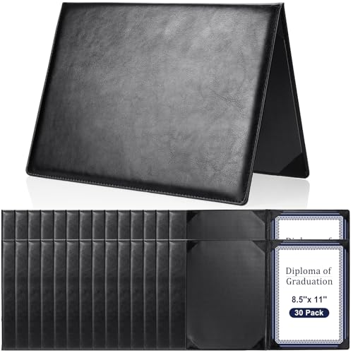 Tenare 30 Pcs Leather Certificate Holder 8.5 x 11 Inch PU Black Red Blue Purple Phd Bachelor Master Diploma Cover Professional Award Folder for Official Graduation Competition Contest Charity (Black)
