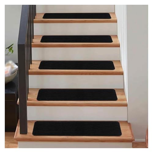階段 滑り止めマット, 15パック 20cm x 76cm ペットマット 滑り止め, 再利用可能 階段用滑り止め階段カーペット 階段、ガレージ、テラスに適しています,black