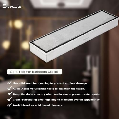 Image of Tile Insert Linear Shower Drain 18x4 Inch | Invisible Stainless Steel Floor Drain Channel for Bathroom | Anti Smell Cockroach Trap | Side Outlet Waste Drain | 13mm Tile Compatible