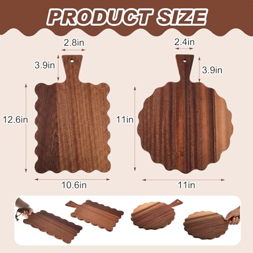 2 Pcs Ebony Wood Scalloped Wood Cutting Board with Handle for Kitchen - Image 2