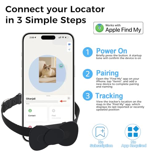 Domigard Haustier GPS Tracker mit 2 Hundehalsband, Mini GPS Tracker für Katzen & Hunde (nur IOS),IP67 Wasserdicht Haustier Locator, Ohne ABO, Echtzeit-Standortverfolgung für Hunde und Katzen