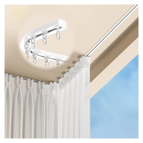Rail de rideau coulissant encastré en aluminium flexible pour montage au plafond, séparateur de pièce et rideaux de baie vitrée avec crochets (blanc, 1,8 m)