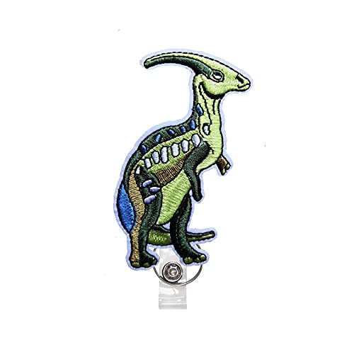 Tarjetero retráctil de dinosaurio Parasaurolophus con clip de cocodrilo R081