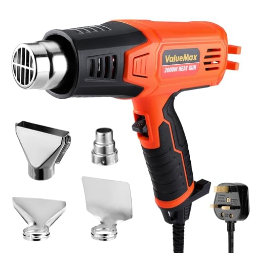 Valuemax 2000W Heat Gun(BS Plug) 600 Fast Heating Heavy Duty Hot Air Gun Kit with 4 Nozzles for DIY Crafts Shrinking PVC Stripping Paint