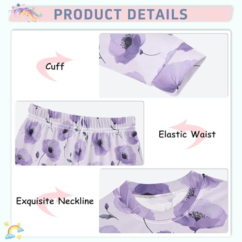 Fustylead Beautiful Light Purple Poppy Cotton Pajamas Long Sleeve Sleepwear Lounge Set4