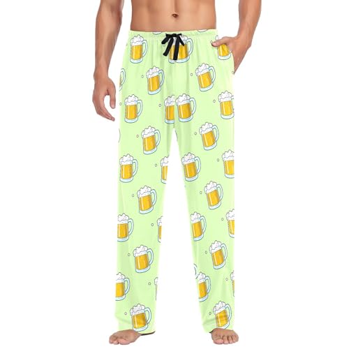 Men's Beer Mugs Pajama Pants with Pockets - Straight Fit Cotton Sleep Bottoms for Lounge & Nightwear#139