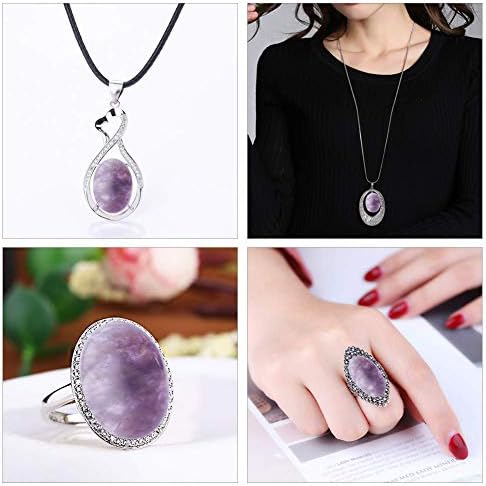 NBEADS 5 Pcs Naurtal Amethyst Cabochons Charming Beads Purple Oval Gemstone Beads for Earring Pendant Necklace Jewelry Making