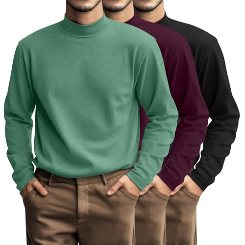 Riyiper 3 Pcs Plus Size Men's Mock Turtleneck Shirt Long Sleeve Turtleneck Pullover Casual Undershirt Basic Base Layer