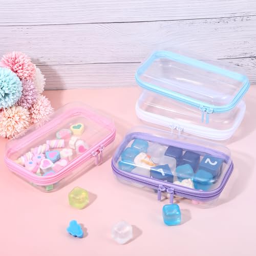 Image of 4 Pcs Clear Hard Shell Zipper Case, Transparent Hard Clear Zipper Case, Medium Portable Travel Makeup Bag Organizer Bin for Pencil Cosmetics Building Blocks Puzzles(4Colors)