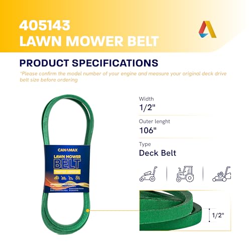 Image of [Upgraded Grip120] Canamax 405143 Deck Belt - for 46 inch Deck Husqvarna 584453101 YTH22V46 YTH20K46 YTH21K46 YTA22V46 YTH2246 YT46LS YTH18K46 532405143 Craftsman Poulan Pro Aramid Cord 1 /2 inch x 105.75 inch