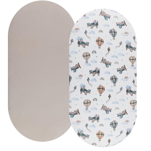 Image of Bassinet Sheet Set 2 Pack Snug Fitted Cradle Fitted Sheets, Stretchy Ultra Soft, for Oval Rectangle Hourglass Bassinet Mattress, Unisex Boy Girl, Cream & Cloud