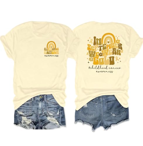 Childhood Cancer Awareness Shirts Women in Septmber We Wear Gold Shirt Gold Ribbon Cancer Warrior Support Awareness Tee Tops