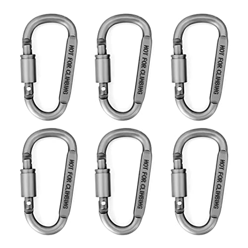 6 PCS Aluminum D-Ring Locking Carabiner Light But Strong Carabiner Clip, Small Carabiners for Keys, Camping, Hammock, Hiking, Buckle Locking, Carabiner Clips, Outdoor & Gym etc