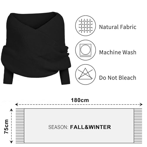 Snowfall Sweater Scarf with Sleeves Cozy Knitted Wrap Shawl Autumn Winter Warm Crochet Cape Blanket GL20043