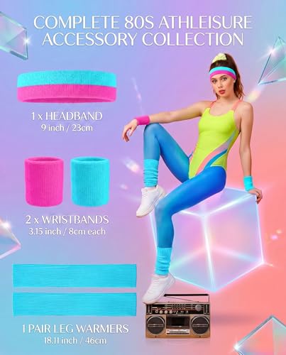 Image of v28 Neon Leg Warmers Set for women Headband Sweatbands Wristbands 80s 90s Pink Running Fanny 80's Plus Size Costumes Pack