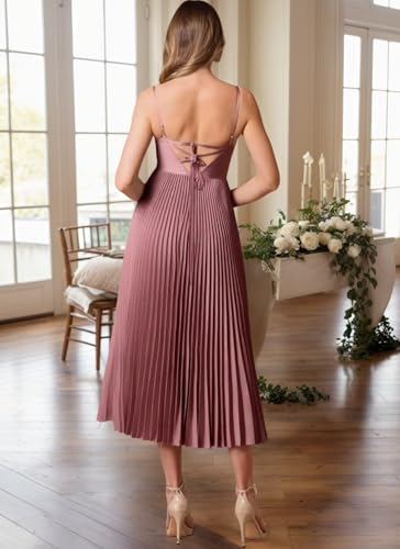 Satin V Neck Bridesmaid Dresses with Pleated Prom Dress A Line Formal Evening Cocktail Party Gowns2