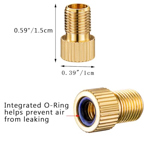 Image of Brass Presta Valve Adaptor, Convert Presta to Schrader Adaptor for Bike, e-Bikes, and e-Scooters,Inflate Tire Using Standard Pump or Air Compressor (Pack of 4 + 8 Caps, with Rubber Seal Rings)