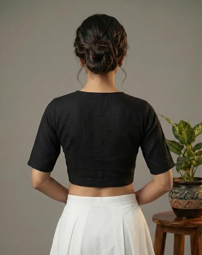 Image of Yash Gallery Women's Stretchable Rayon Lycra V-Neck Short Sleeve Front Open with Hook Stylish Crop Blouse Top for Ethnic Beige Designer Festive Choli Blouse