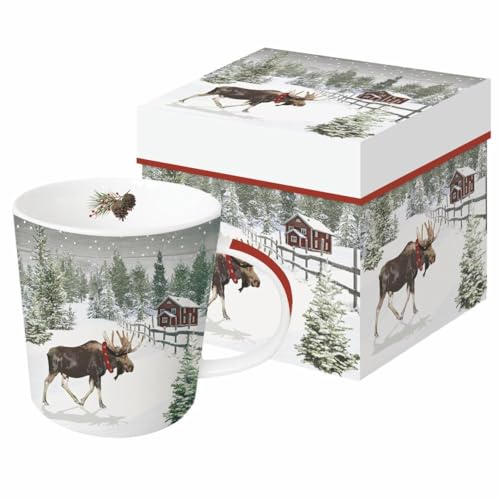 Image of Paperproducts Design Wintry Moose Gift-Boxed Mug, 13.5-Ounce, New Bone China, Multicolor
