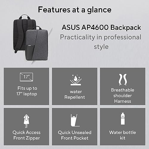 ASUS AP4600 Laptop Backpack, Quick-Access Pockets, Water-Repellent, Durable, Stylish & Lightweight Design, Suitable for up to 16-inch Laptop, 450 g... - Image 2