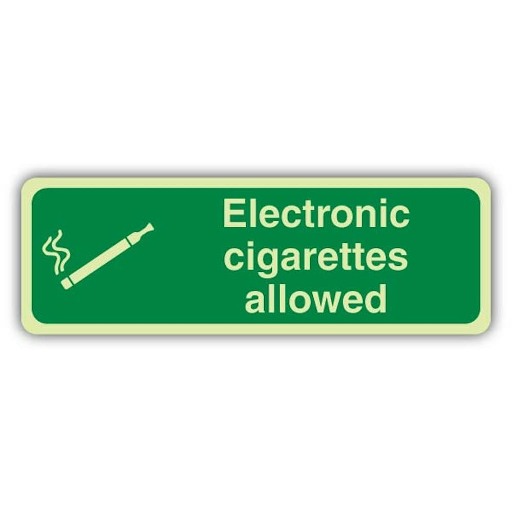 V Safety Photoluminescent Electronic Cigarettes Allowed Safety Sign - 450 x 150 mm - 1.2mm Rigid Plastic - Triple Glow