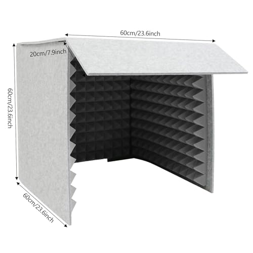 Cabina de aislamiento acústico para micrófono, escudo plegable para absorción vocal, reducción de ruido, estudio de grabación de escritorio para podcasts, locuciones y transmisiones, Gris, 23.6 pulgadas miniatura 5