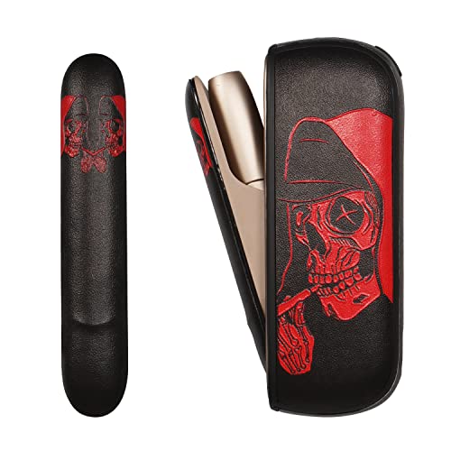 YiTenn Protective Case with Side Cover Set for IQOS 3 Duo Silicone + PU Leather Accessories (Black/Red)