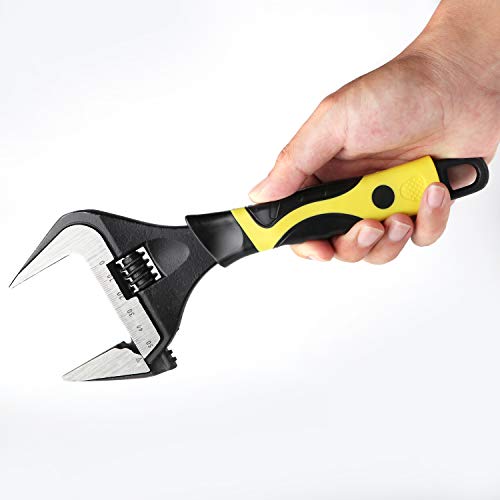 Getupower 10-Inch Adjustable Wrench, Black Oxide Finish, Wide Opening Ultra-Thin Plumbing Wrench, Drop Forged Cr-V, Sae And Metric Scale Marked Pipe Forceps #TOP1