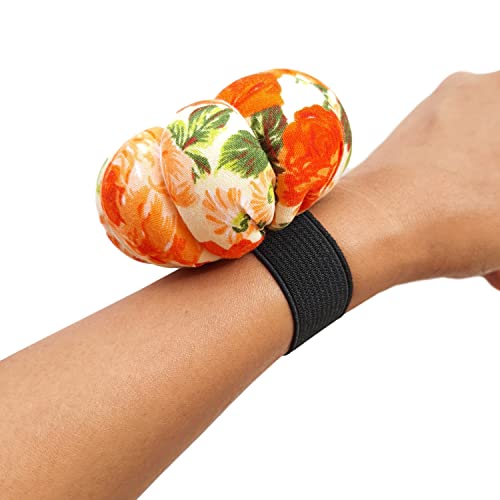 CUSHYSTORE Wrist Pin Needle Cushion Pincushion Floral Flower with Adjustable Elastic Strap for Sewing All Wrist Sizes (Orange), 3 inches L x 3 inches W x 1 1/4 inches D, CST-0838 - Thumbnail 3