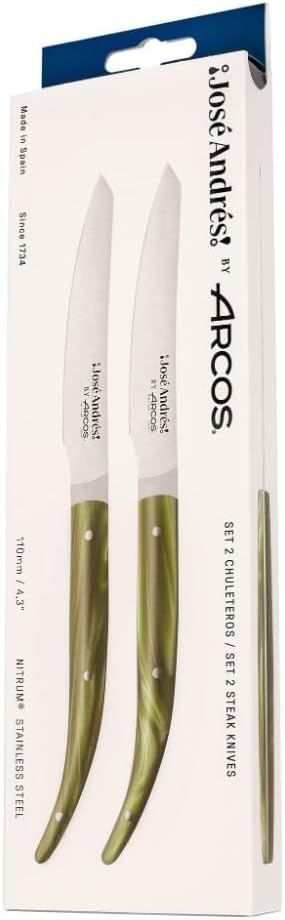 Arcos - Chef Jose Andres Knives | 2-Piece Steak Knife Set. 4 Inch Steak and Meat Knife in Nitrum Stainless Steel. Ergonomic Pearly Marbled Handle