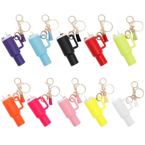FALESOUL 10 PCS Mini Tumbler Keychain Accessories for Cup Cute Holder Key Chain Charms for Women Men Girls (10)