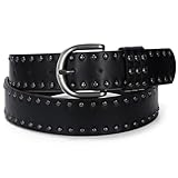 【Premium Ledergürtel】 Dieser Damen nietengürtel aus hochwertigem Kunstleder vereint Eleganz und Stil. Das geschmeidige, hochwertige Lederband schmiegt sich perfekt an Ihre Taille und sorgt für bequemen und sicheren Sitz. Der Punk-Gürtel ist mit stylischen Metallnieten verziert, die ihm einen Hauch von Punk-Rock-Chic und ein unverwechselbares Flair verleihen – perfekt für Konzerte, Festivals oder den Alltag.