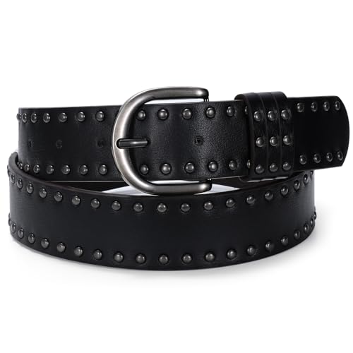 SUOSDEY Women Leather Rivets Belts for Jeans Pants Dresses Studded Leather Belts with Silver Buckle