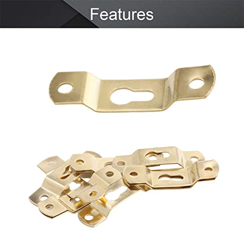 Image of MroMax 50PCS Keyhole Hanging Plate 1.93 inch x 0.51 inch Single Hole Hook for Hanging Paintings Artwork Picture Frame Hook Photos Gold Tone