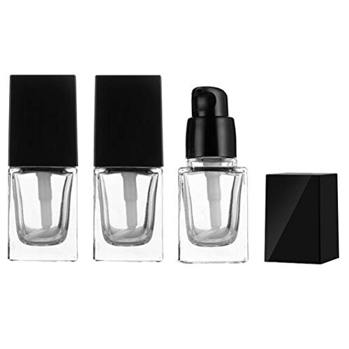 2PCS 15ml/0.5OZ Empty Glass Bottles with Press Pump Head Liquid Foundation Bottle Cosmetic Makeup Vials Containers for BB/CC Creams Lotion Square Essential Oils Jars Travel Set Sample Vials